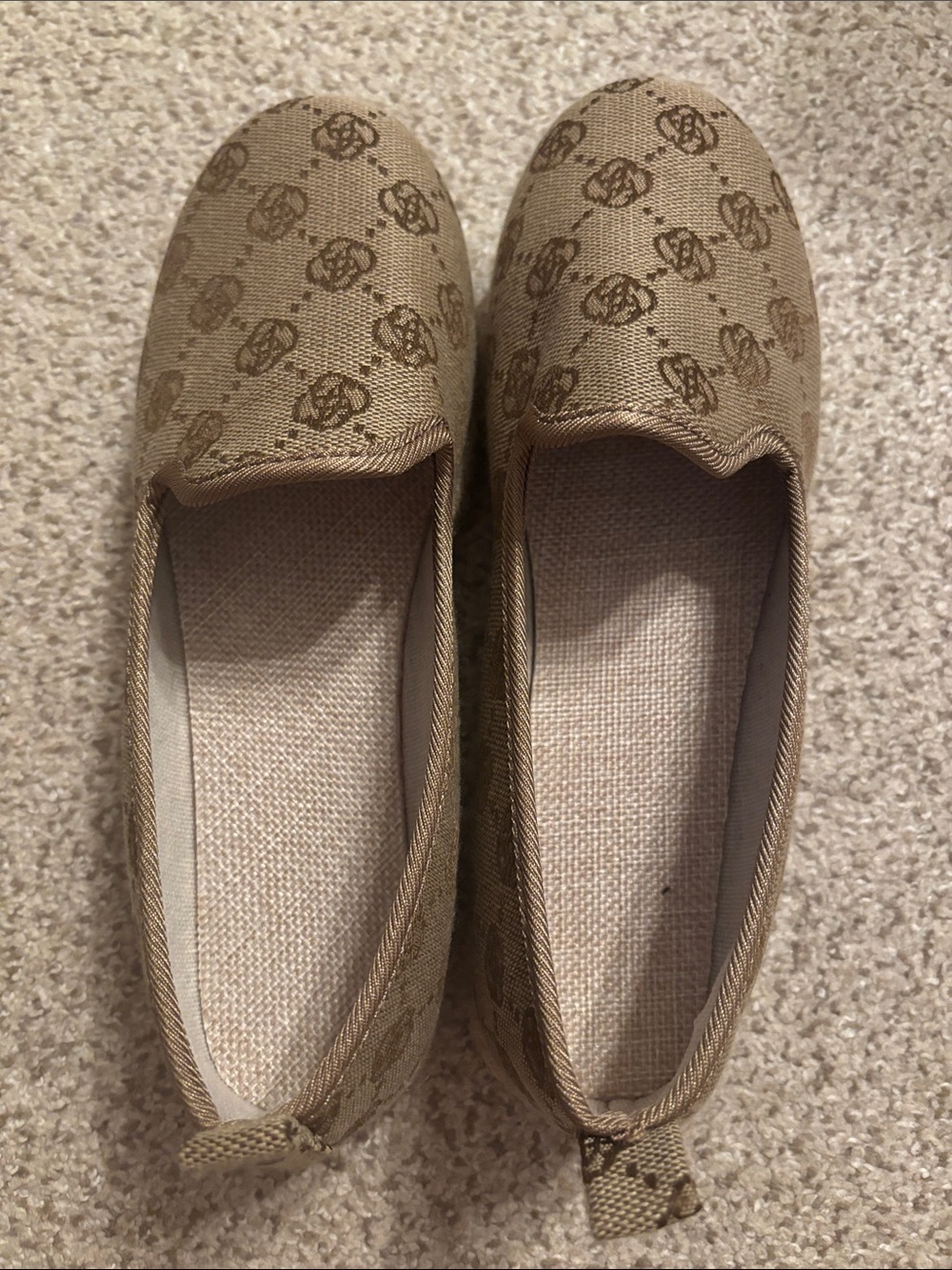 Beige Patterned Women's Slip-On Flats